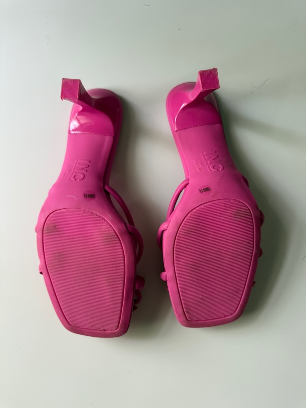INC International Concepts Hot Pink Bow Square-Toe High Heel Mules Size 10 - Picture 2 of 6